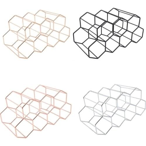 Modern Metal Honeycomb Wine Rack Wine Bottle Storage Beehive Tabletop Wine Rack Hexagon 9 Bottle Wine Holder Display