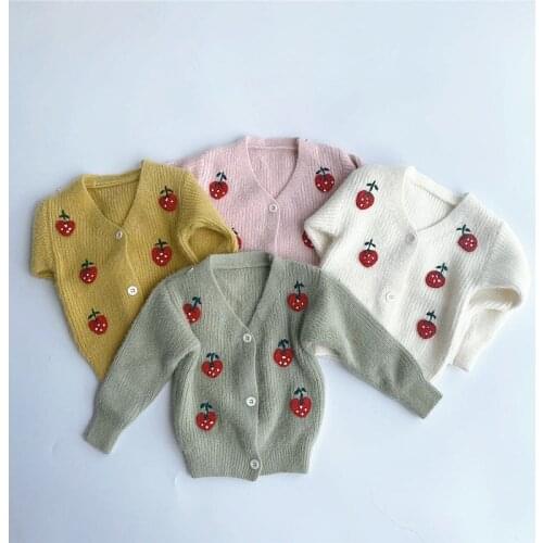 Baby Girls Sweater Coat 2 3 4 5 Y Baby Kids Clothes Autumn Outerwear Cute Lovely Cherry Knit Cardigan for Girl Child Sweaters