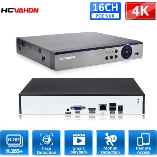 HCVAHDN H.265 ONVIF CCTV Face Detection NVR 16CH 8MP Network Video Recorder Face Detection Xmeye Cloud Max 4K Video Output P2P