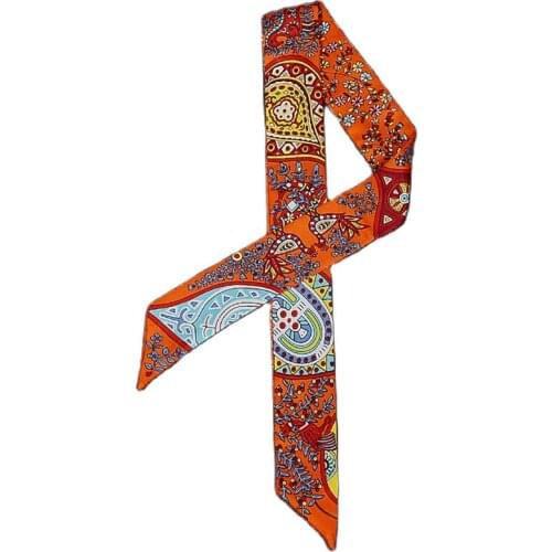 Vintage Ladies Scarf Luxury Twill Satin Scarf Skinny Tied Bag Handle Small Ribbon Printed Long Scarf Decorative Headscarf BS71