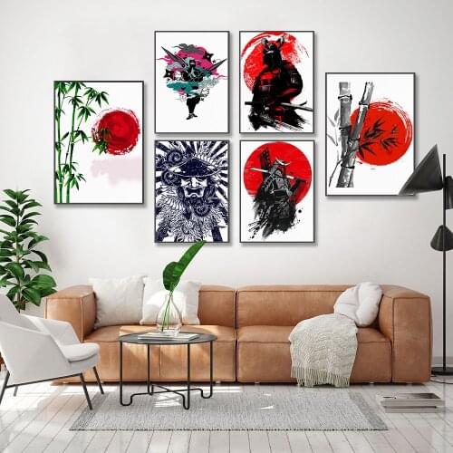 Japanese Art Canvas Painting Samurai Bamboo Temple Wall Art Abstract Posters and Prints Pictures for Living Room Home Decoration
