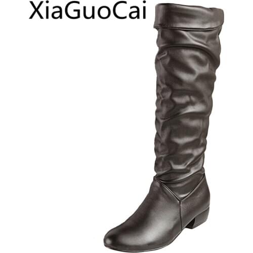 Big Size Fashion Knee High Women Boots Winter Pointed Toe Female Long Boots Pu Leather Rubber High Heels Boots