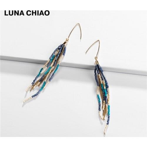 LUNA CHIAO 2020 Fall Winter Seed Beads Bohemian Boho Multi Tassels Earring Women Long Drop Dangle Earrings