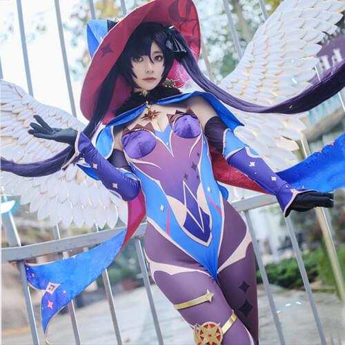 Anime Genshin Impact MONA Cosplay Costume Women Sexy Jumpsuit Witch Outfits With Hat Halloween Carnival Uniforms Custom Made