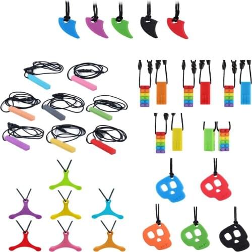 1PC Rainbow Brick Robot Skull Chew Necklace Autistic Baby Silicone Teether Autism Sensory Chewy Toys