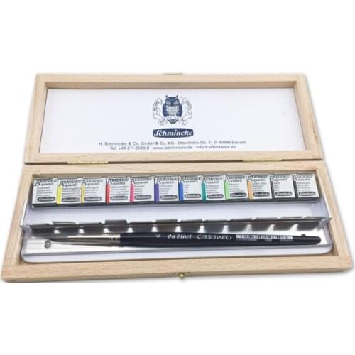 2017 Christmas Edition Schmincke Solid Watercolor Pigment 12Color Wooden Box Suit With One Brush
