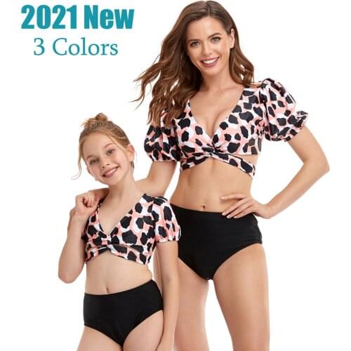 2021 New Family Matching Swimsuit Women Girls Kids Swimwear One Piece Bikini Sets Beachwear Bathing Swimming Suits