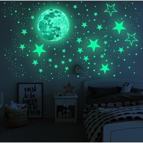 435 Pcs Luminous Wall Decals Ceiling Stickers Glow in The Dark Moon and Stars Starry Sky Shining Decals Room Decoration for Kids