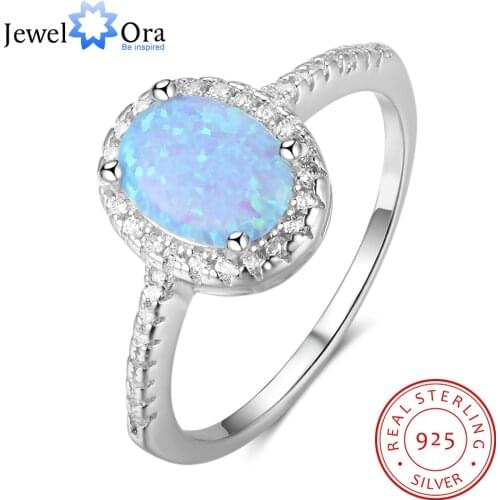 9mm Oval Blue Opal Stone Wedding Ring Soild 925 Sterling Silver Jewelry Accessorise Rings For Women Gift (JewelOra RI103298)