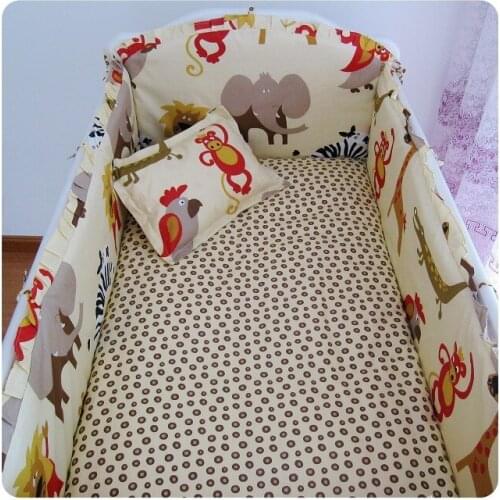 Promotion! 6PCS Baby Bedclothes For Cot and Cribs kit berço Reusable And Washable Baby Bedding Set (bumpers+sheet+pillow cover)