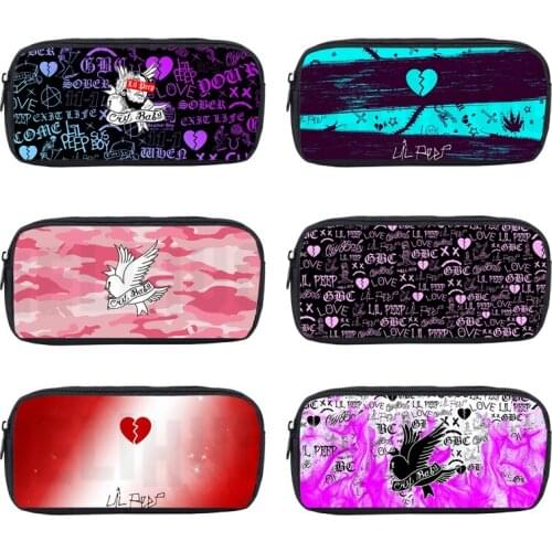 3D Print Lil Peep Pattern Drawing Pencil Case Women Cosmetic Bag PencilBox Cosmetic Cases Makeup Bag Zipper School Supplies Girl