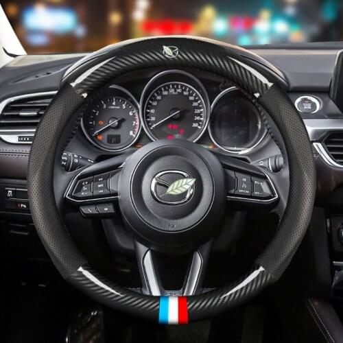 Car Carbon Fiber Leather Steering Wheel Cover 38cm Breathable for For Mazda 3 5 6 X-5 Summit M3 M6 Axela Atenza CX30 CX-9 CX50