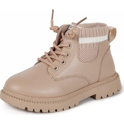 2020 Kids Girls Autumn Breathable High Shoes Patchwork Ankle Boots Children Boys Fashion Lace-Up Work Boots Size 26-36