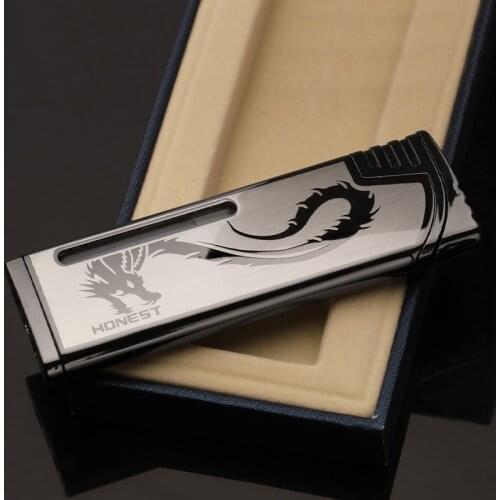 Honest Metal Ultra-thin Butane Gas Inflatable Lighter, Windproof, Straight Jet Cigar Lighters Boyfriend Birthday Gift