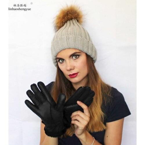 Linhaoshengyue Women Fur Glove Fashion Bow