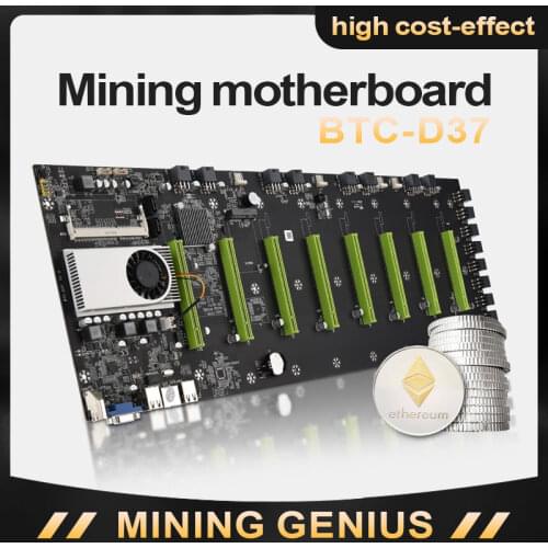 Riserless Mining Motherboard BTC-D37 Miner Motherboard CPU Set 8 Video Card Slot DDR3 Memory Integrated VGA Interface Low Power