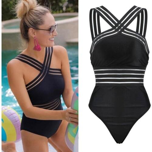 Fashion Summer Women Swimsuit Plus Size Swimwear Sexy Cross Back Neck Black Body Suits Swimwear Women Bathing Suits Swimsuit