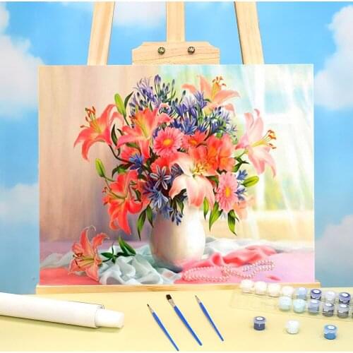 Flowers Paint By Numbers Set Acrylic Paints 40*50 Oil Painting Handmade For Children Handiwork Handicraft