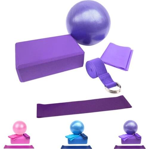 5pcs/set Professional Yoga Workout Kit Exercise Resistance Loop Bands Yoga Block Stretching Strap Yoga Ball Sports Fitness Set