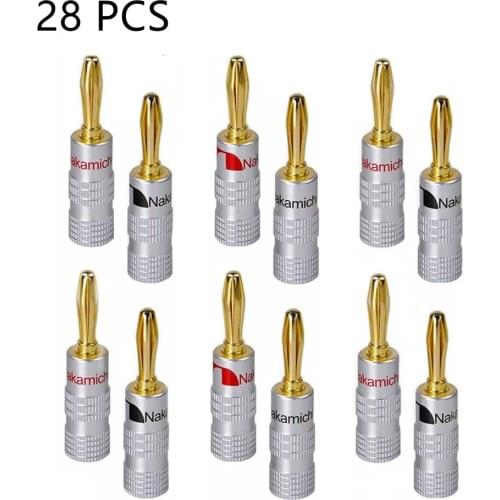 28pcs/14pair Nakamichi Banana Plug Straight Pre Amplifier 24K Gold Plated 4MM Connector Screw Lock Audio Jack Speaker Black Red