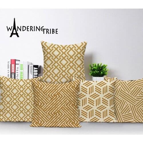 Geometric Cushions Cover Boho Stripe Decorative Cushion Toss Pillow 45x45cm Yellow Pillow Cases Covers for Sofa Chair Linen Case