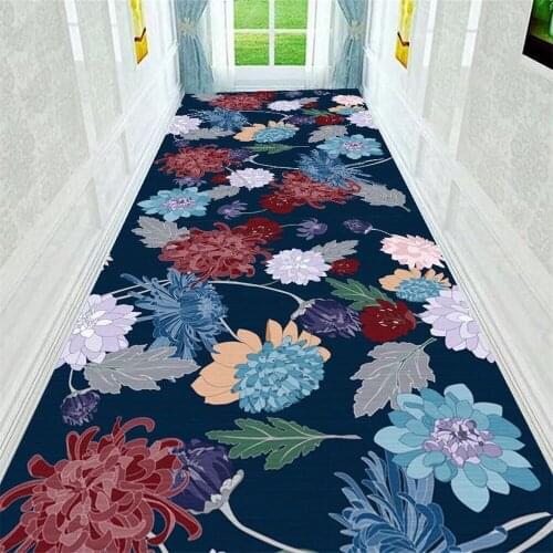 Non-slip corridor carpet, digital printing, classical type, blue flowers, red flowers strip carpet, floor MATS, carpet