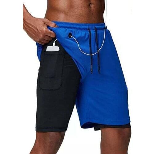 2020 New Double Layer 2 In 1 Shorts Men Gym Fitness Workout Short Pants Summer Running Sport Quick Dry Functional Pants Black