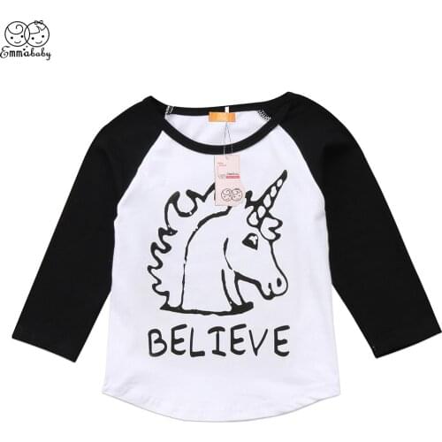 New arrival kid unicorn Tops Cute Baby Girls long sleeve Unicorn print Tops Kids patchwork T-shirts causal kid Cotton Clothes