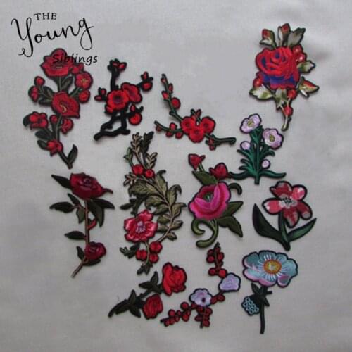 Brand new red Flower Patches Big Stickers Embroidery Red Rose Applique Motif Applique Garment Women DIY Clothes Wedding Patch