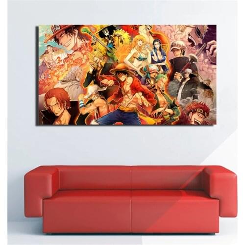 One Piece Luffy Japanese Anime Oil Painting Canvas Cartoon Wall Art Posters and Prints Bedroom Home Decor Frameless
