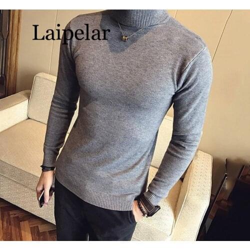 Laipelar Autumn New Men Turtleneck Sweaters Male Black Gray Sexy Slim Fit Knitted Pullovers Solid Color Casual Sweaters Knitwear