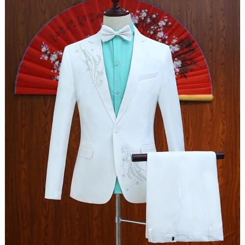 Paste drill blazer men formal dress latest coat suit men singer stage costume homme terno masculino trouser wedding suits mens