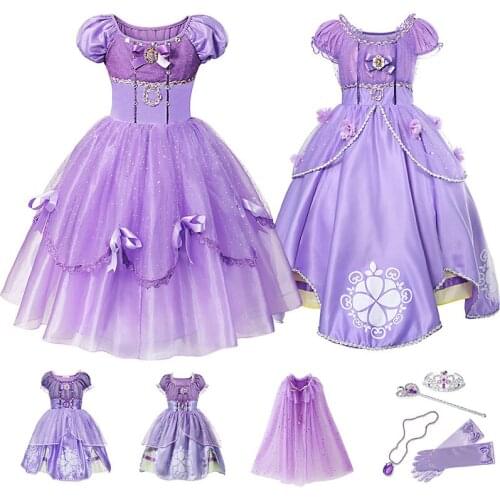Girls Princess Sofia Dress Cosplay Costume Kids Sequins Layered Deluxe Gown Child Carnival Halloween Party Fancy Dress up Sophia