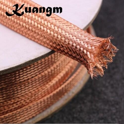 DIY HIFI nude brass 2mm -30mm flat size braided zipper cable sleeve Braided sleeving tube Cable shield