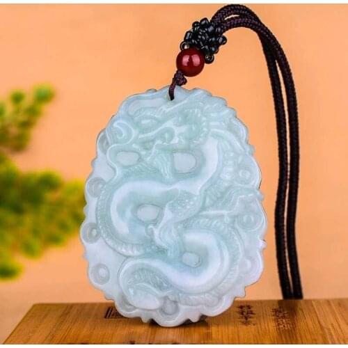 Certificate Natural Emerald Dragon jade Pendant Necklace Charm Jewellery Fashion Hand-Carved Man Woman Luck Amulet Free rope