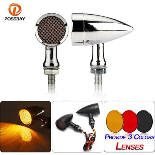 POSSBAY 1 Pair Motorcycle LED Turn Signal Lamp Retro Bullet Universal 10mm 12V Cafe Racer for Harley Chopper Bobber Yamaha Honda