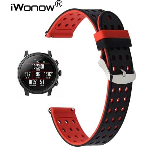 Double Color Silicone Rubber Watchband 20mm 22mm for Xiaomi Huami Amazfit 1 2 2S Quick Release Watch Band Steel Clasp Belt Strap