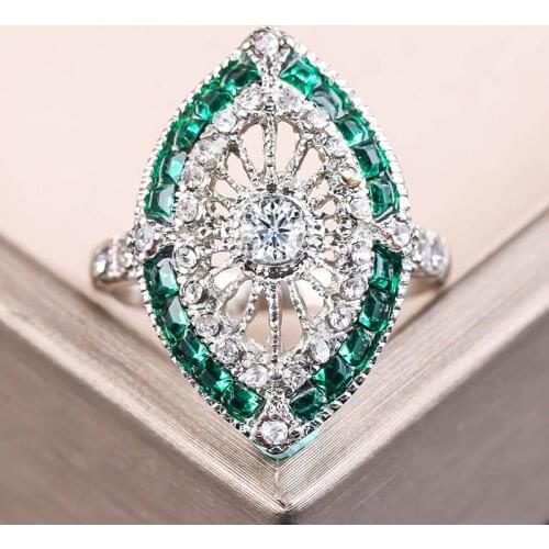 Luxurious With Green Zirconia Womens Rings Mysterious Hollow Eye Boho Crystal Zircon Jewelry Rings For Women Men Party Gift