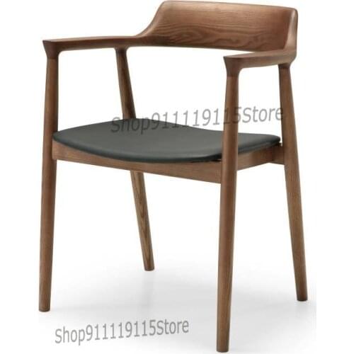 Nordic Solid Wood Dining Chair Hiroshima Chair Black Walnut Ash Japanese Leisure Coffee Shop With Armrest Computer Desk Chair
