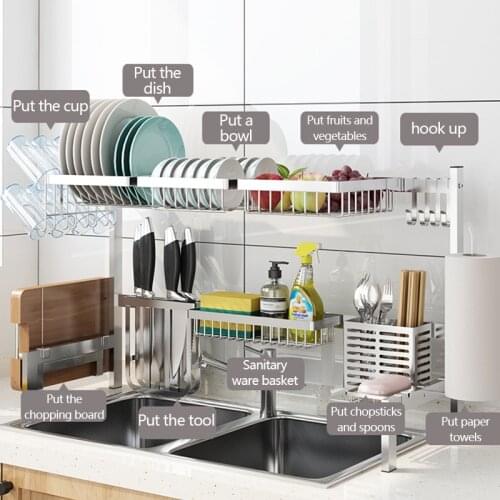DIY Drain Basket Sink Organizer Stainless Steel Dish Rack Fruit Baskets Dish Drying Rack Organization Shelf Kitchen Accessories