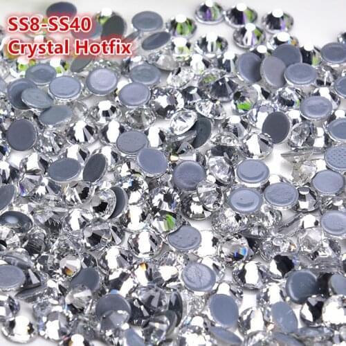 Glass Clear Hot Fix Rhinestone Super Bright Strass Hotfix Iron On Crystal for Fabric Garment Wedding SS8-SS40 DIY Accessories