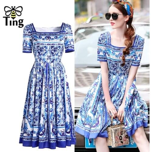 Tingfly Vintage Elegant Floral Print Francais Fashion Midi Long Dress Party Dresses Women A Line Cottagecore Vestidos Robes Eam