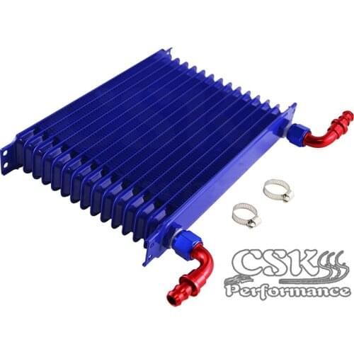 Universal 15 Row AN10 Engine Transmission Trust Oil Cooler w/ Fittings Kit Blue