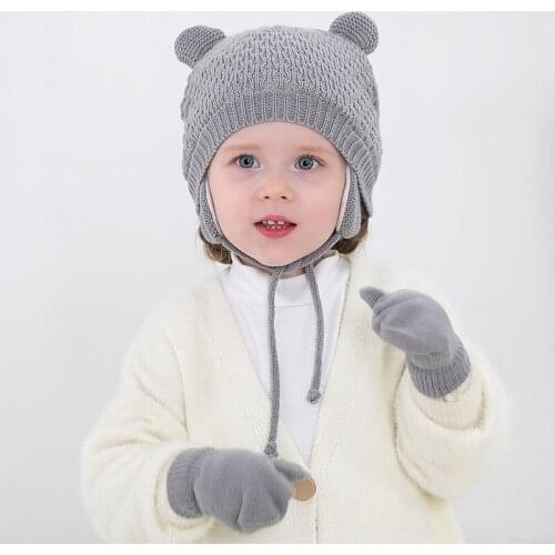 Winter Baby Hat With Gloves Multicolor Cute Braids Beanie Bonnet Warm Windproof Ear Protection Cap Infant Toddler Accessories