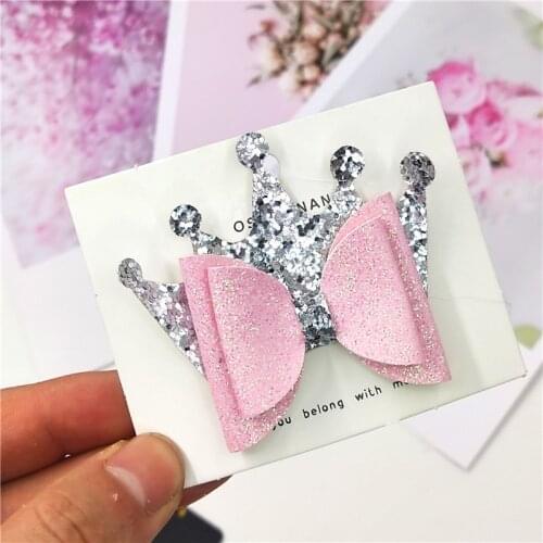 1PCS Lovely Crown Leather Glitter 2.8 Inch Bow Elastic Hair Bands Hairpins Dance Party Korean Hair Accessories For Baby Girl NEW