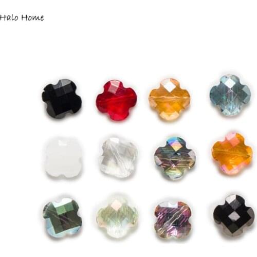 10pcs Four Leaf Clover Faceted Crystal Glass Beads Jewelry Making Sewing Handmade Shoes Bags Clothing Headwear Garment 12mm