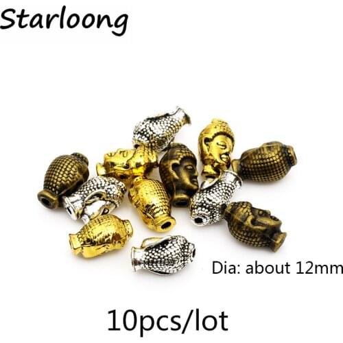 10pcs/lot Fashion Antique Plated alloy Buddha head Charm Beads jewelry accessories Fit strand bracelets
