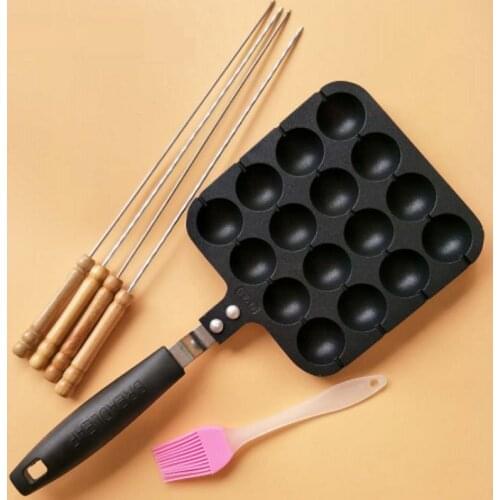 16 Holes Professional Takoyaki Pan Grill With Stick & Oil Brush Non-stick Aluminum Octopus Ball Maker Meatball Cake Baking Plate