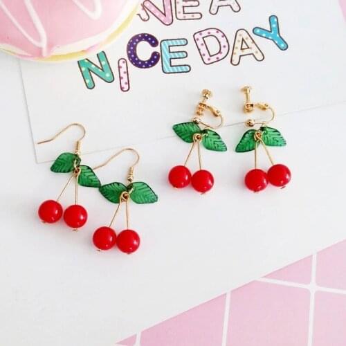 2021 Korean Fashion Sweet Youth Girl Student Fruit Cherry Earrings Fresh Simple Cute Women Earrings Ear Clips Banquet Jewelry