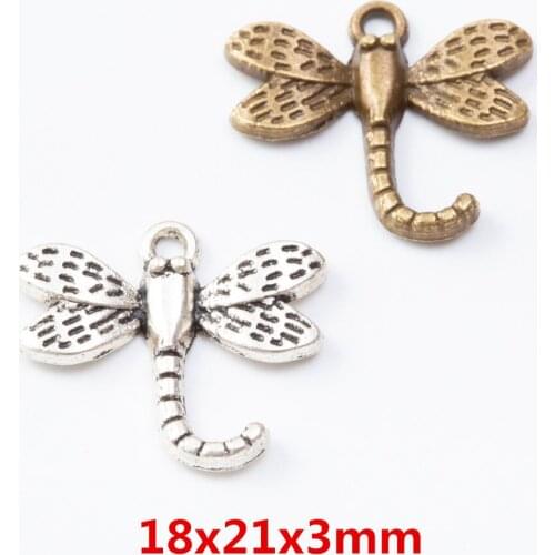 45 pieces of retro metal zinc alloy dragonfly pendant for DIY handmade jewelry necklace making 7339